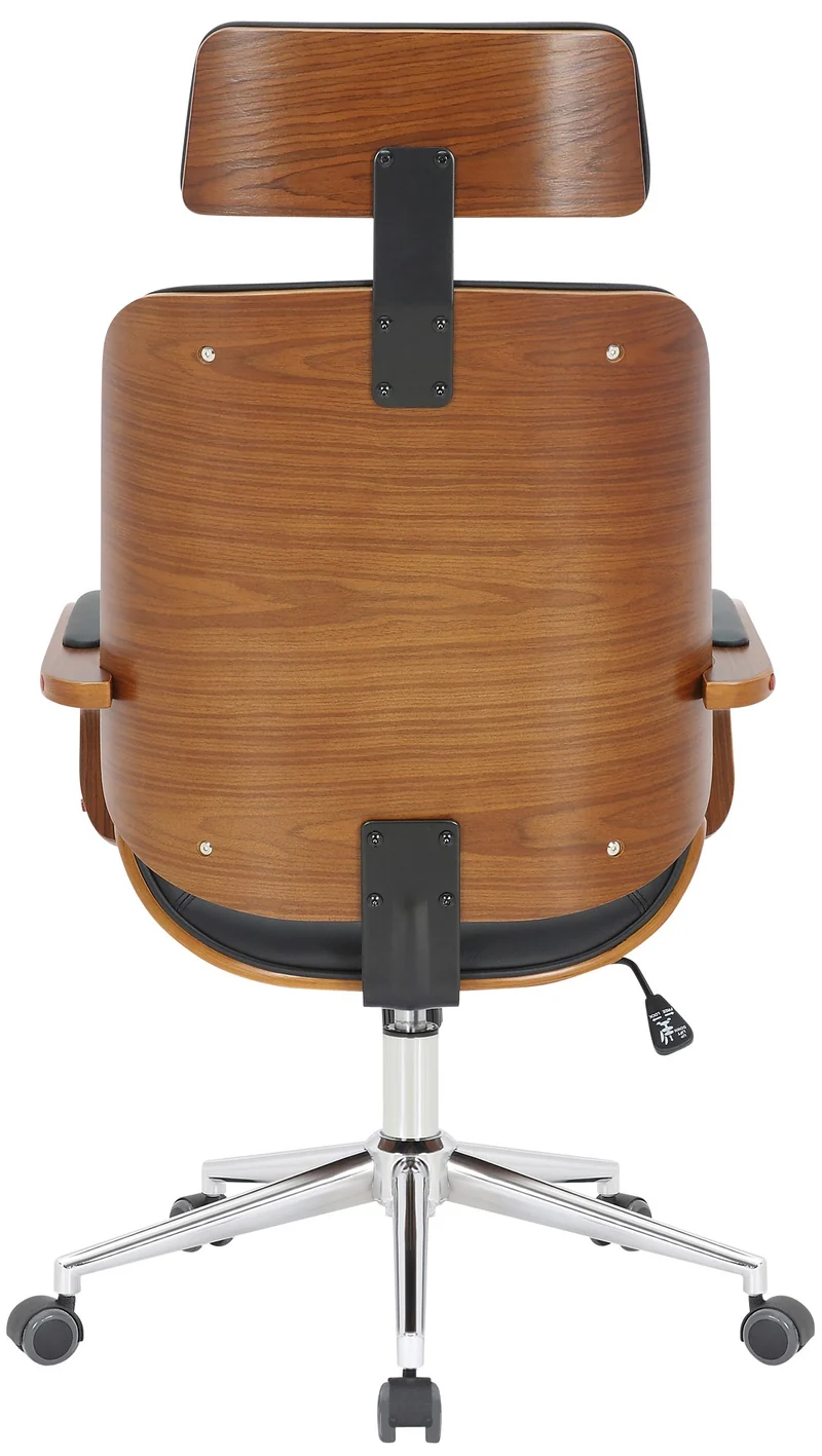 Chaise de bureau dossier et l'appuie-tête en métal PVC noir et cadre en bois noyer 10_0002452