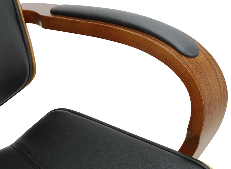 Chaise de bureau dossier et l'appuie-tête en métal PVC noir et cadre en bois noyer 10_0002452