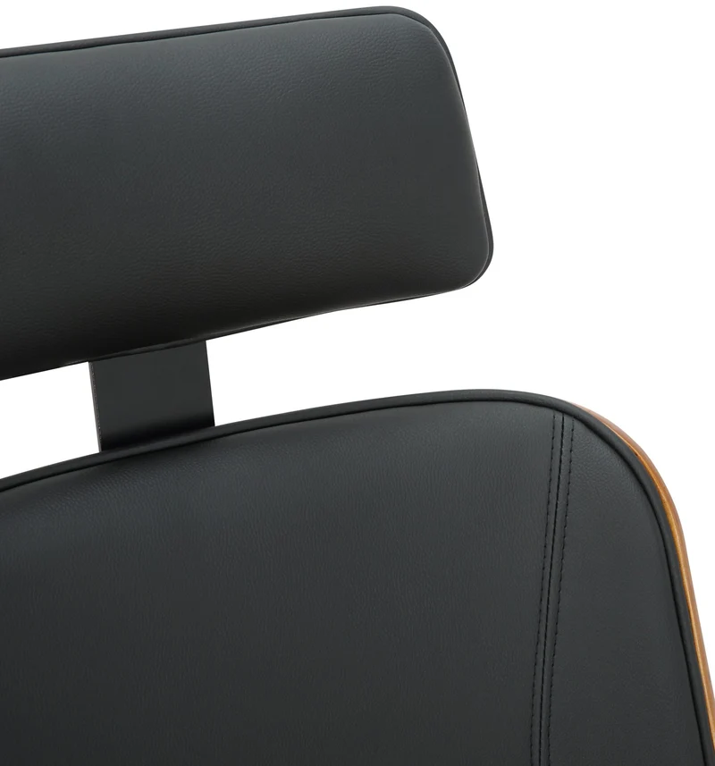 Chaise de bureau dossier et l'appuie-tête en métal PVC noir et cadre en bois noyer 10_0002452