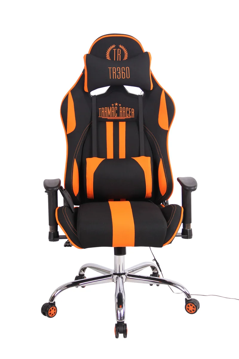 Fauteuil de bureau gamer design sportif fonction de massage chauffant avec coussins en tissu noir / orange 10_0002536