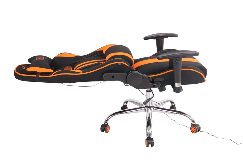 Fauteuil de bureau gamer design sportif fonction de massage chauffant avec coussins en tissu noir / orange 10_0002536