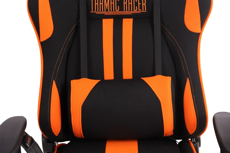 Fauteuil de bureau gamer design sportif fonction de massage chauffant avec coussins en tissu noir / orange 10_0002536