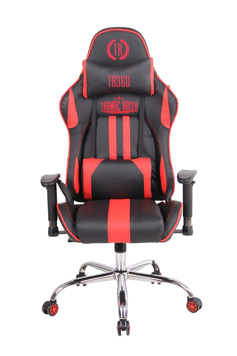 Fauteuil de bureau gamer design sportif fonction de massage chauffant avec coussins en PVC noir / rouge 10_0002528