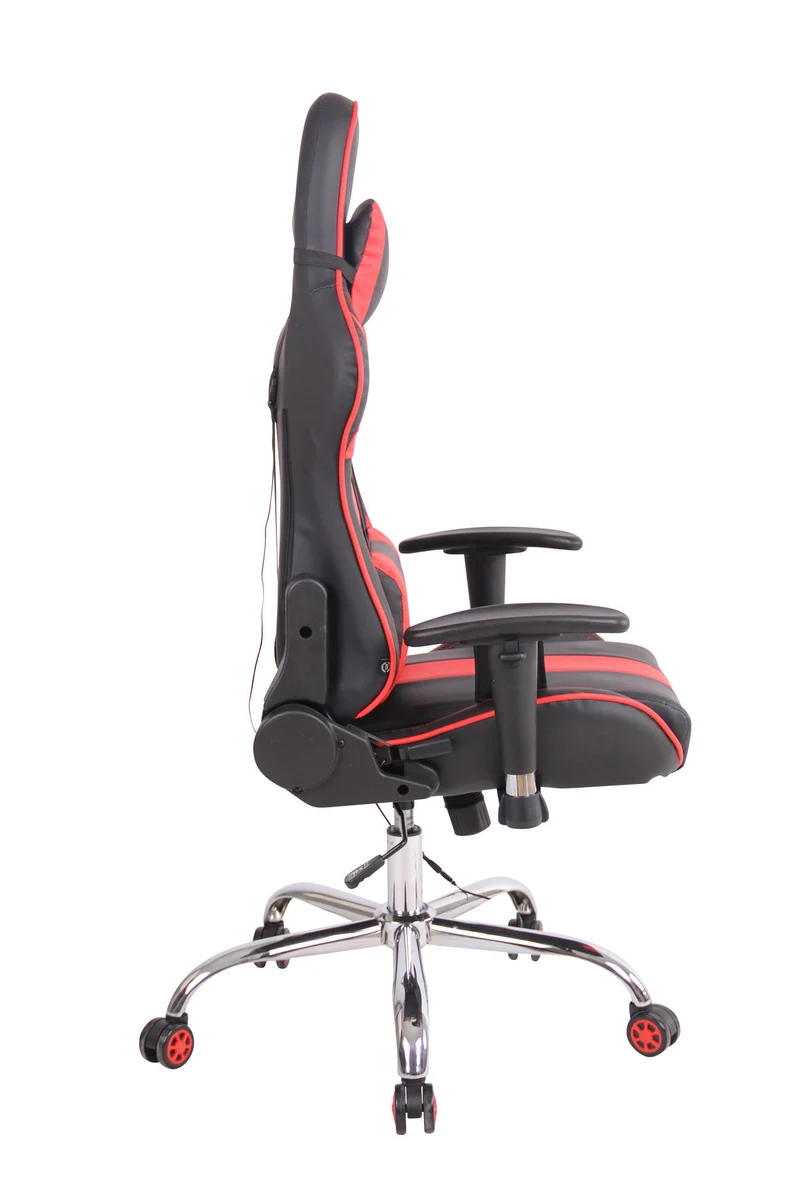 Fauteuil de bureau gamer design sportif fonction de massage chauffant avec coussins en PVC noir / rouge 10_0002528