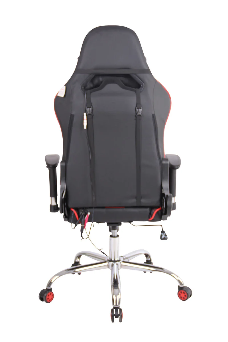 Fauteuil de bureau gamer design sportif fonction de massage chauffant avec coussins en PVC noir / rouge 10_0002528