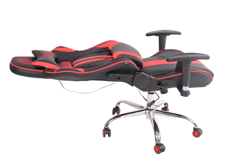Fauteuil de bureau gamer design sportif fonction de massage chauffant avec coussins en PVC noir / rouge 10_0002528