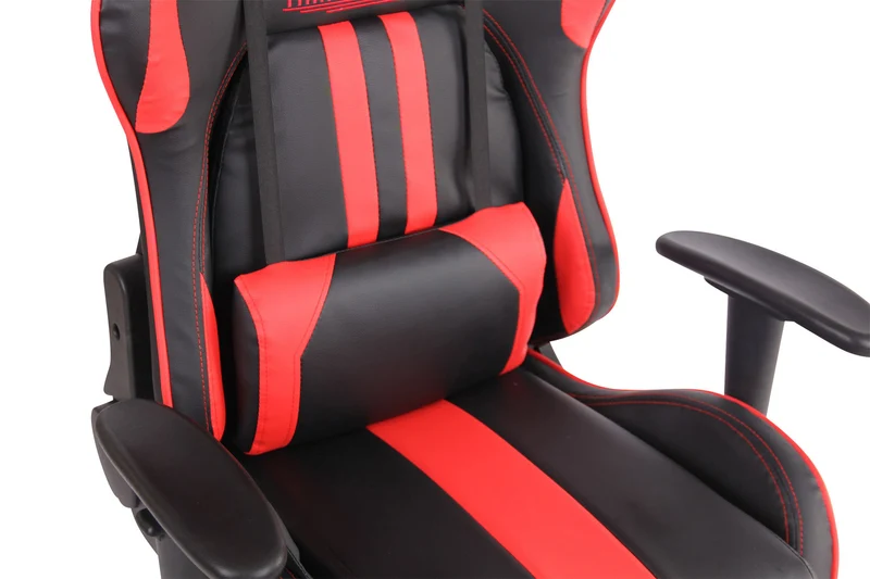 Fauteuil de bureau gamer design sportif fonction de massage chauffant avec coussins en PVC noir / rouge 10_0002528