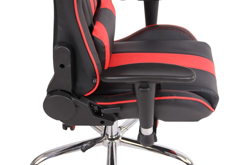 Fauteuil de bureau gamer design sportif fonction de massage chauffant avec coussins en PVC noir / rouge 10_0002528