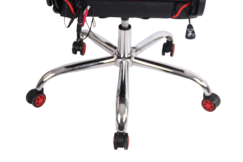 Fauteuil de bureau gamer design sportif fonction de massage chauffant avec coussins en PVC noir / rouge 10_0002528