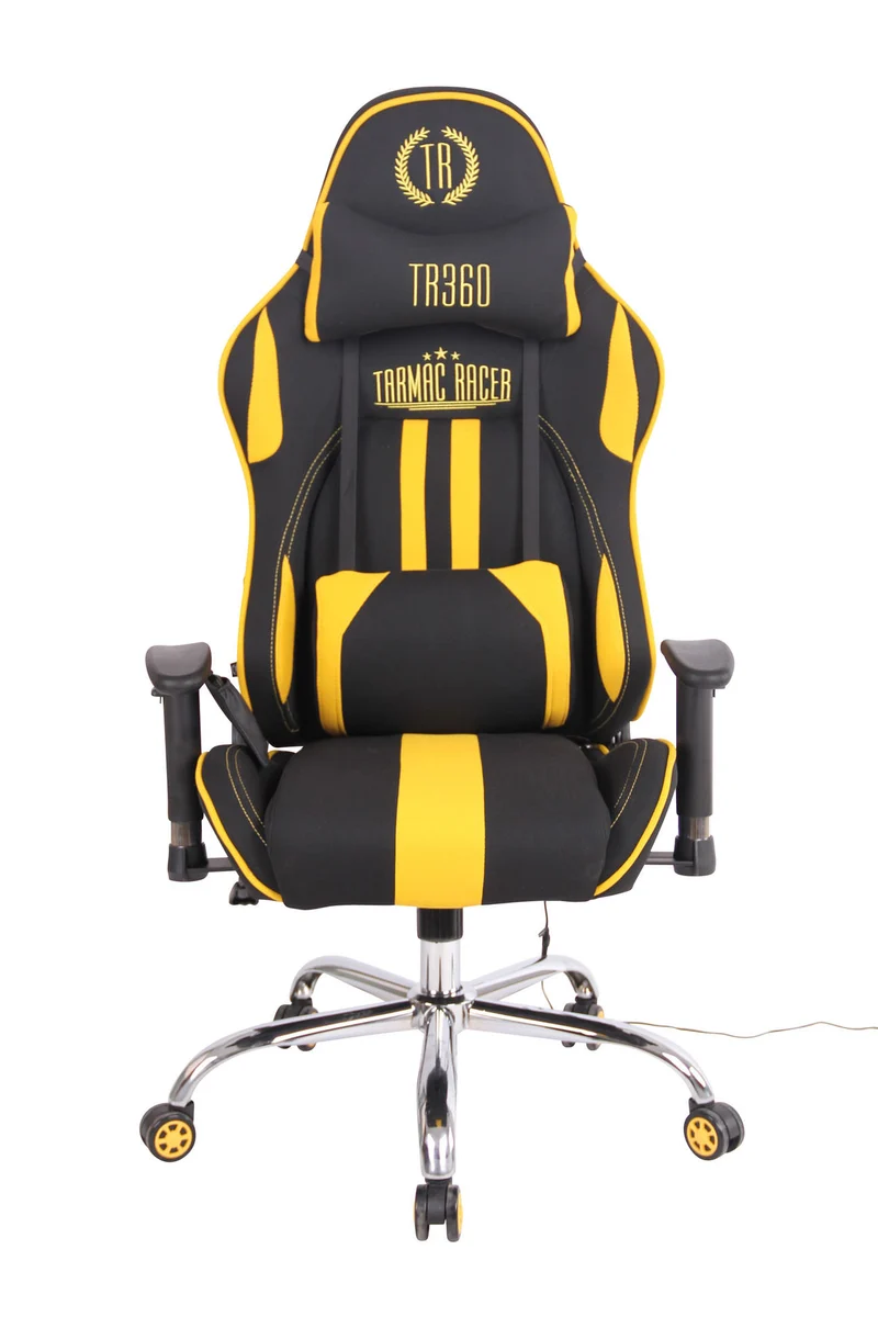 Fauteuil de bureau gamer design sportif fonction de massage chauffant avec coussins en tissu noir / jaune 10_0002535