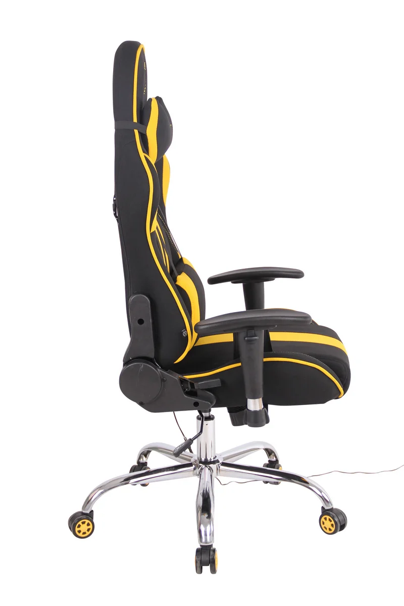 Fauteuil de bureau gamer design sportif fonction de massage chauffant avec coussins en tissu noir / jaune 10_0002535