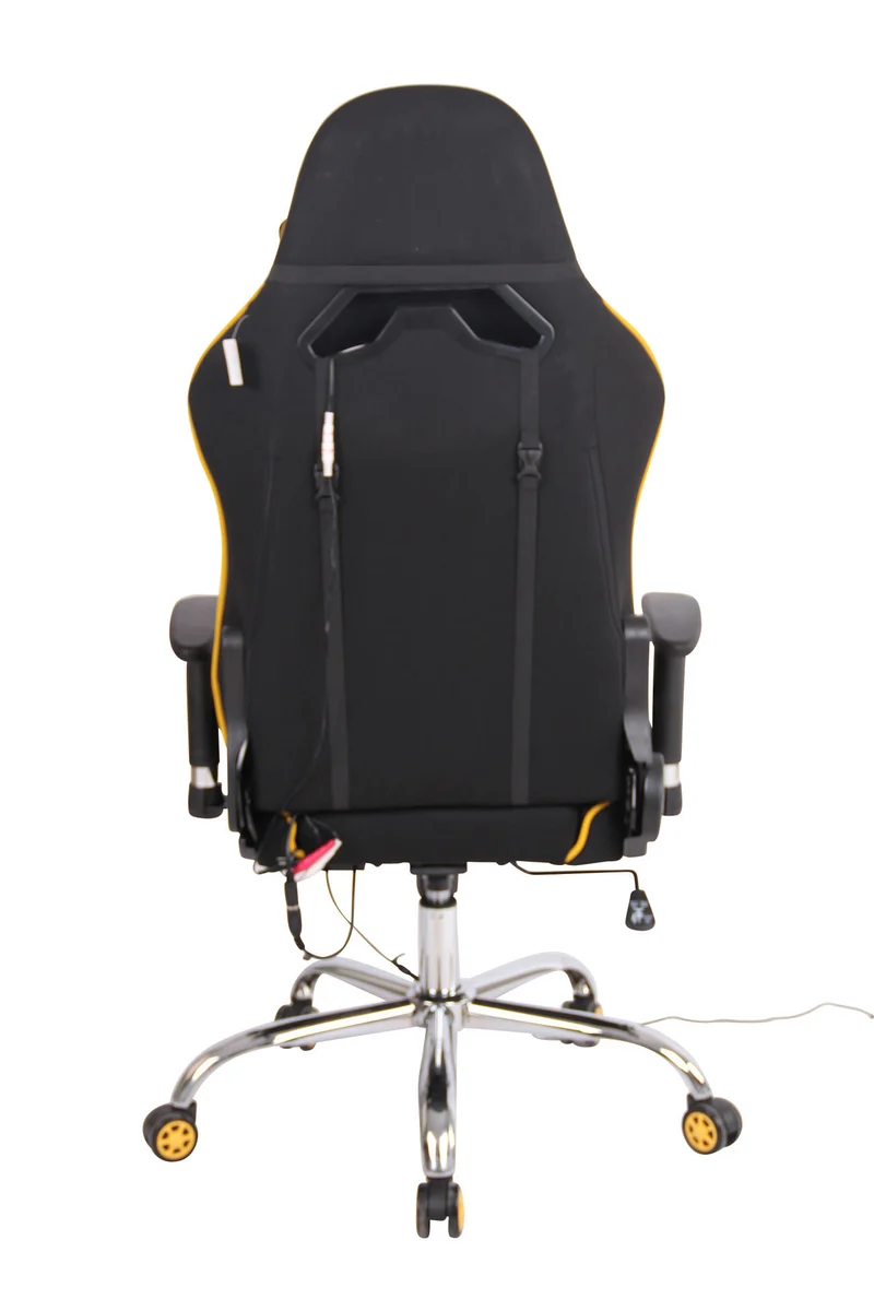 Fauteuil de bureau gamer design sportif fonction de massage chauffant avec coussins en tissu noir / jaune 10_0002535