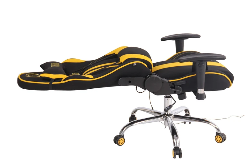 Fauteuil de bureau gamer design sportif fonction de massage chauffant avec coussins en tissu noir / jaune 10_0002535