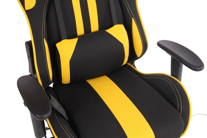 Fauteuil de bureau gamer design sportif fonction de massage chauffant avec coussins en tissu noir / jaune 10_0002535