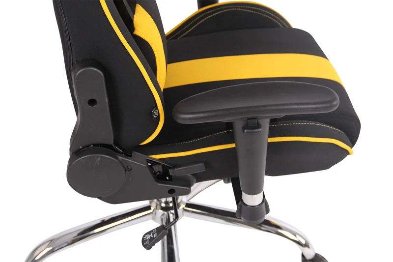 Fauteuil de bureau gamer design sportif fonction de massage chauffant avec coussins en tissu noir / jaune 10_0002535