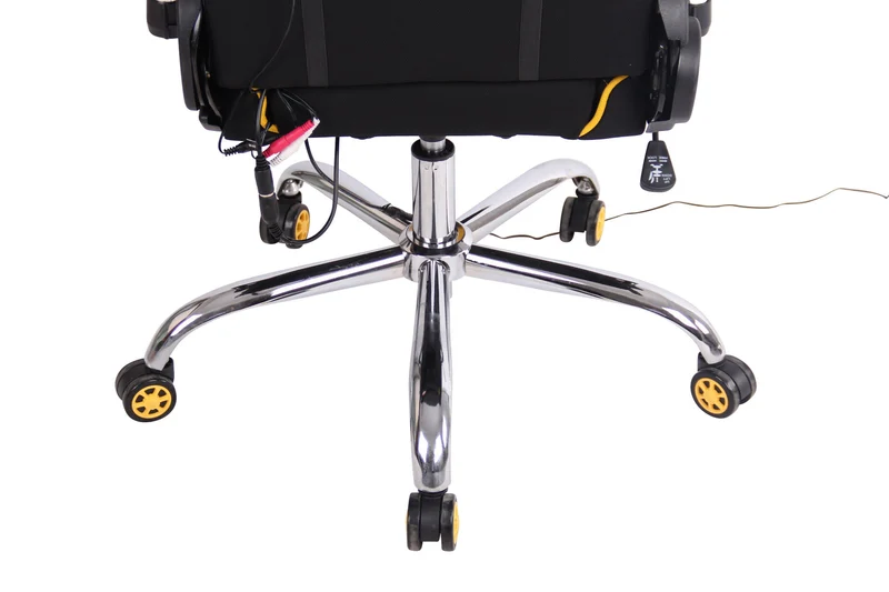 Fauteuil de bureau gamer design sportif fonction de massage chauffant avec coussins en tissu noir / jaune 10_0002535