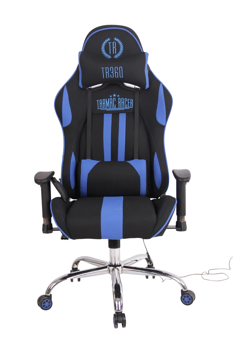 Fauteuil de bureau gamer design sportif fonction de massage chauffant avec coussins en tissu noir / bleu 10_0002534