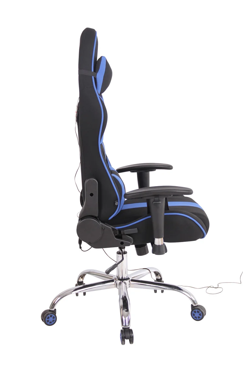 Fauteuil de bureau gamer design sportif fonction de massage chauffant avec coussins en tissu noir / bleu 10_0002534