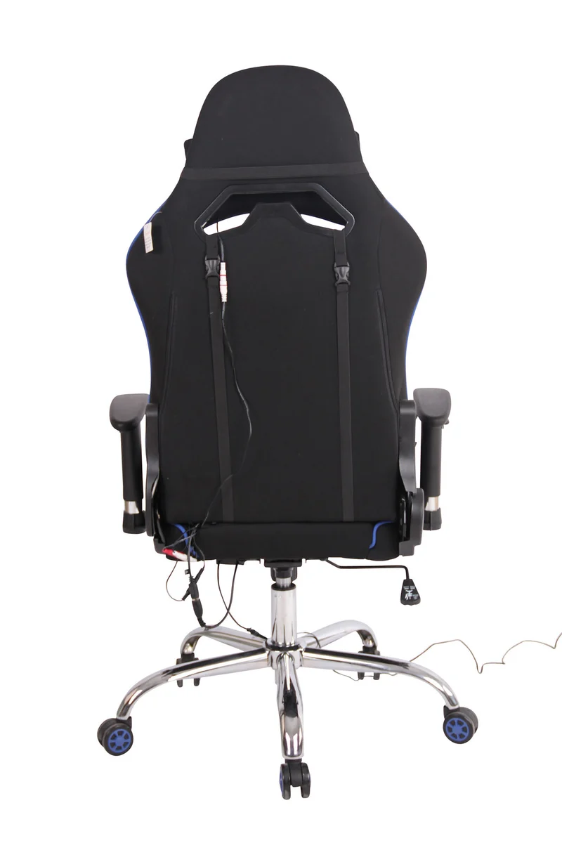 Fauteuil de bureau gamer design sportif fonction de massage chauffant avec coussins en tissu noir / bleu 10_0002534