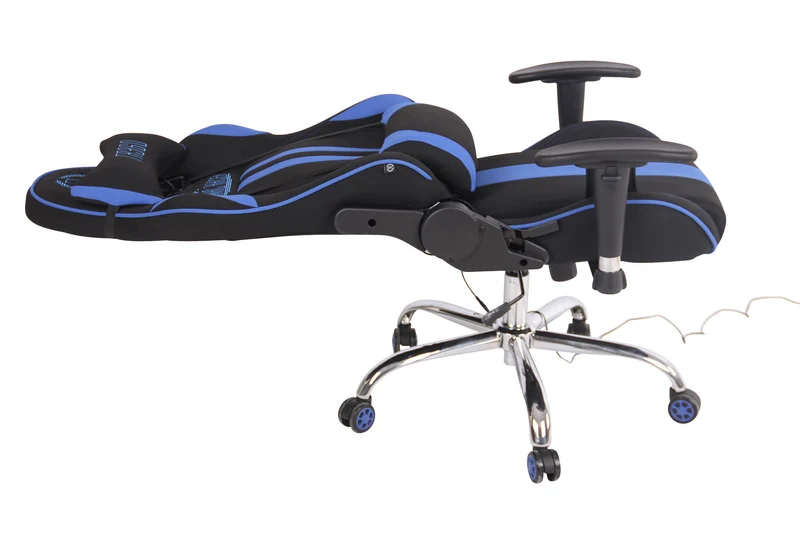 Fauteuil de bureau gamer design sportif fonction de massage chauffant avec coussins en tissu noir / bleu 10_0002534
