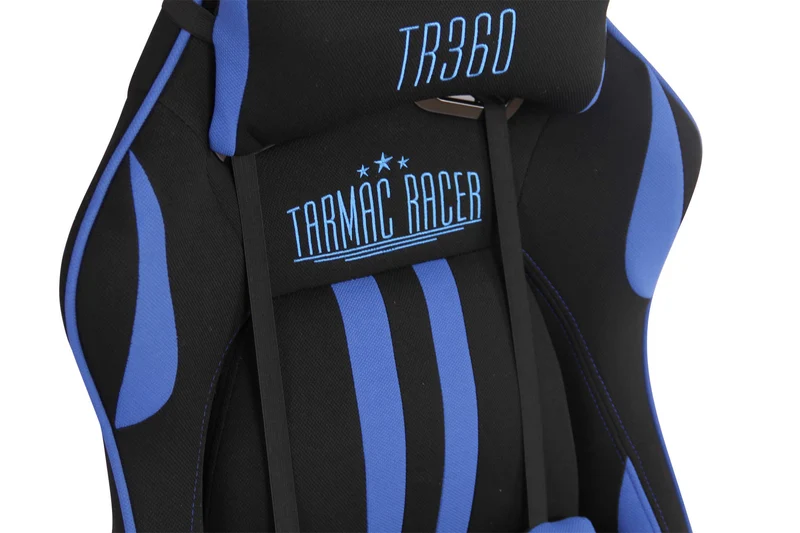 Fauteuil de bureau gamer design sportif fonction de massage chauffant avec coussins en tissu noir / bleu 10_0002534