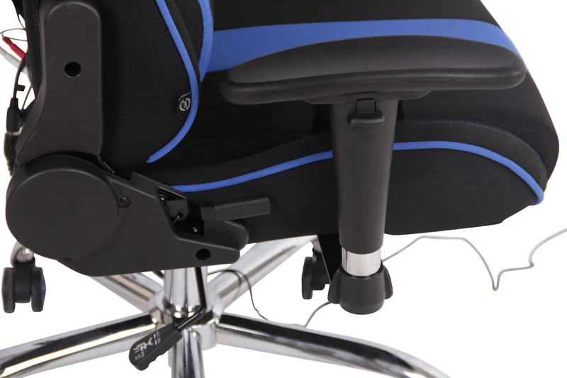 Fauteuil de bureau gamer design sportif fonction de massage chauffant avec coussins en tissu noir / bleu 10_0002534