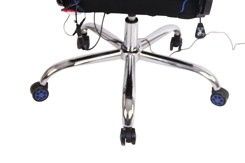 Fauteuil de bureau gamer design sportif fonction de massage chauffant avec coussins en tissu noir / bleu 10_0002534