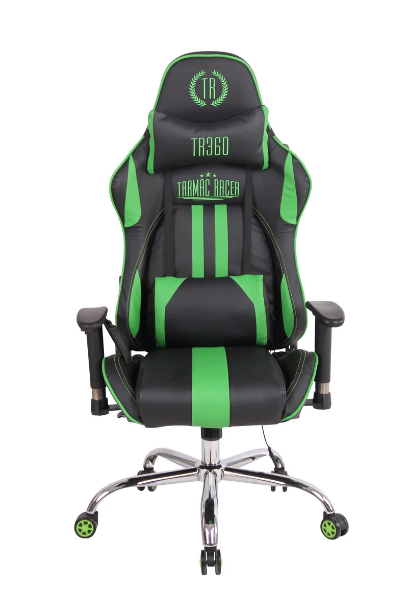 Fauteuil de bureau gamer design sportif fonction de massage chauffant avec coussins en PVC noir / vert 10_0002532