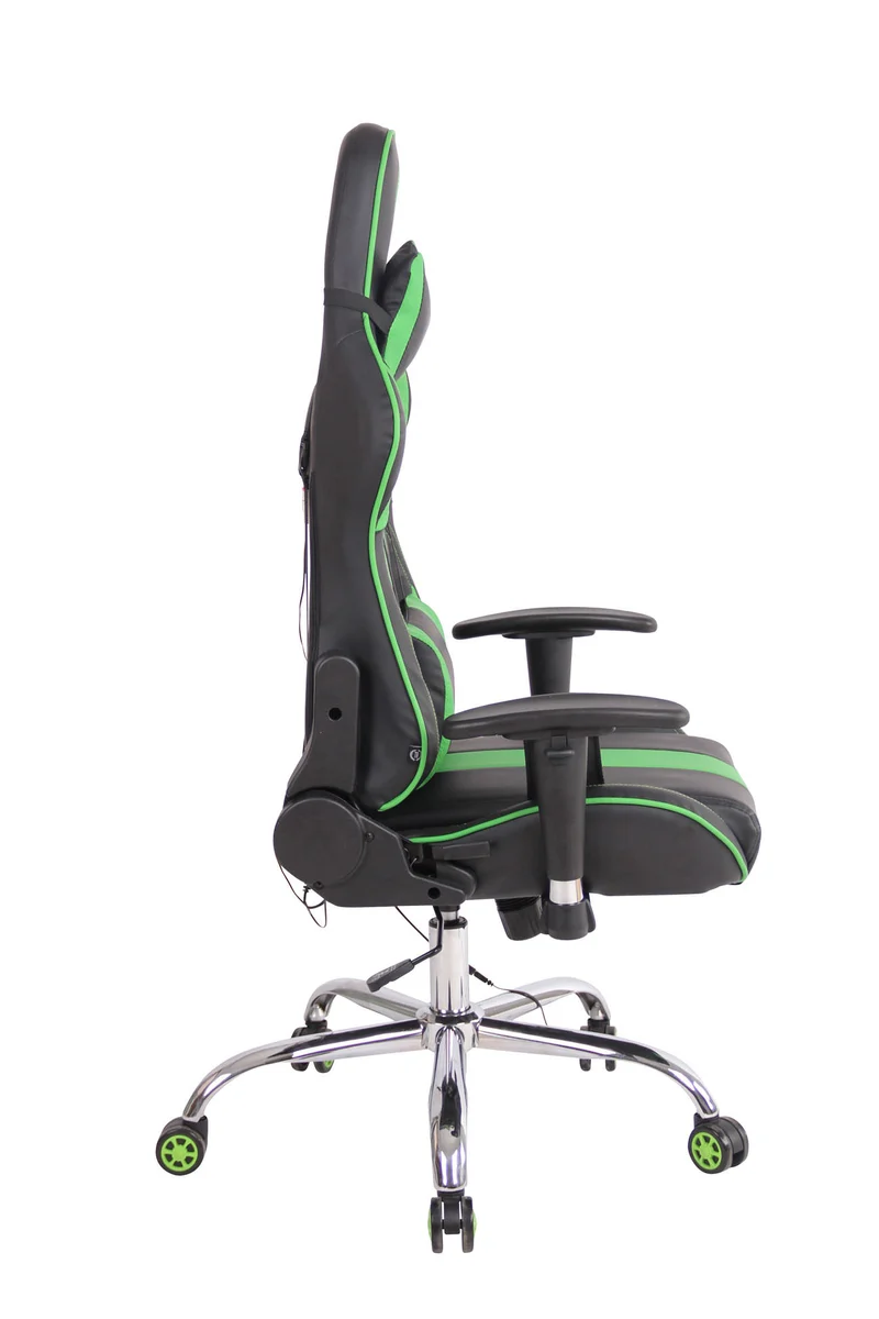 Fauteuil de bureau gamer design sportif fonction de massage chauffant avec coussins en PVC noir / vert 10_0002532