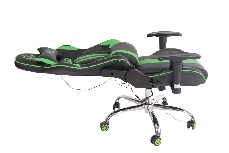Fauteuil de bureau gamer design sportif fonction de massage chauffant avec coussins en PVC noir / vert 10_0002532