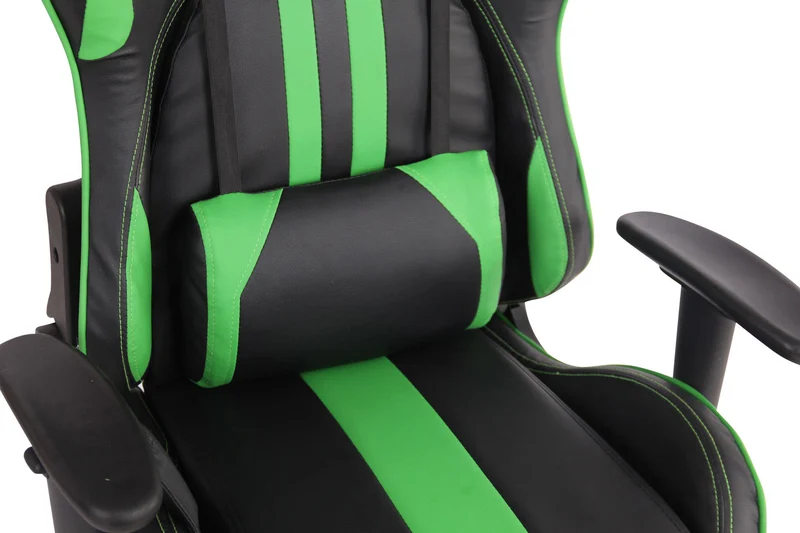 Fauteuil de bureau gamer design sportif fonction de massage chauffant avec coussins en PVC noir / vert 10_0002532