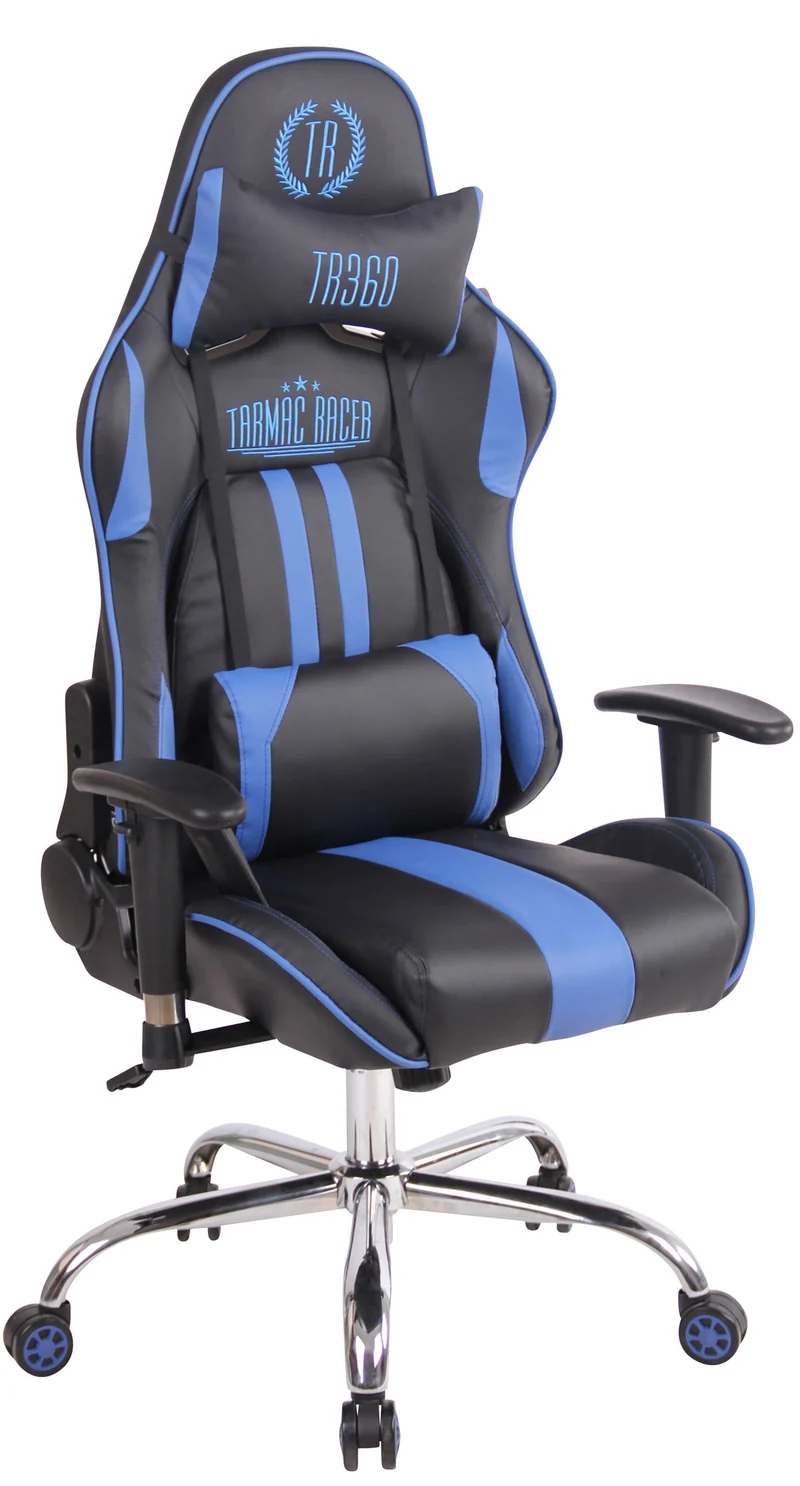 Fauteuil de bureau gamer design sportif fonction de massage chauffant avec coussins en PVC noir / bleu 10_0002530