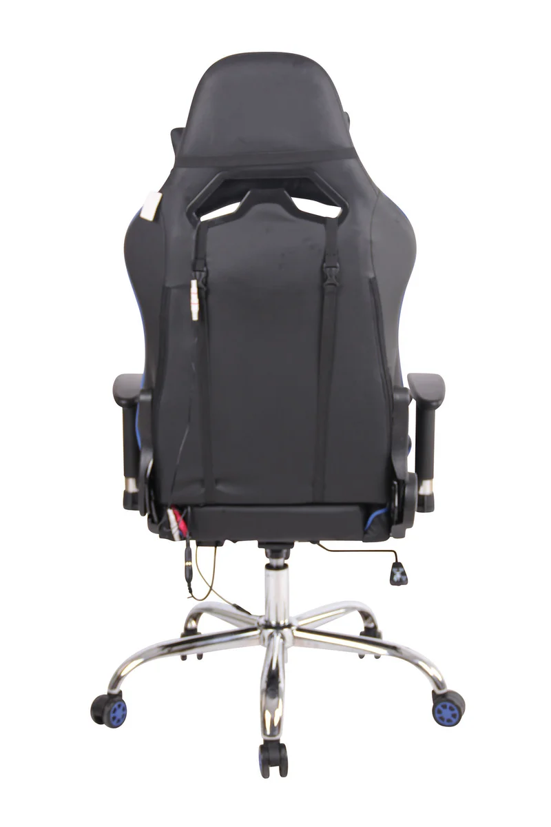 Fauteuil de bureau gamer design sportif fonction de massage chauffant avec coussins en PVC noir / bleu 10_0002530