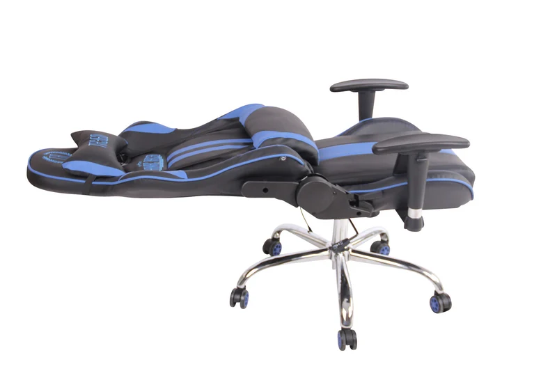 Fauteuil de bureau gamer design sportif fonction de massage chauffant avec coussins en PVC noir / bleu 10_0002530