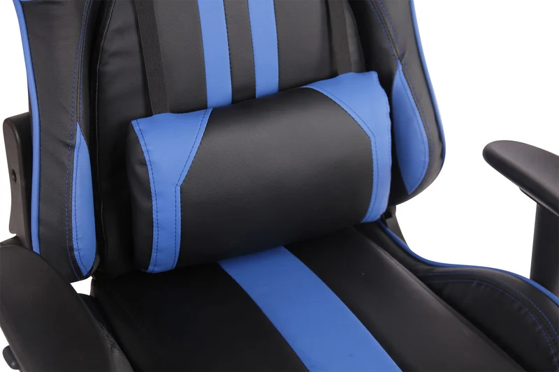 Fauteuil de bureau gamer design sportif fonction de massage chauffant avec coussins en PVC noir / bleu 10_0002530