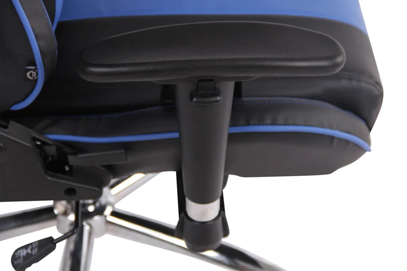 Fauteuil de bureau gamer design sportif fonction de massage chauffant avec coussins en PVC noir / bleu 10_0002530