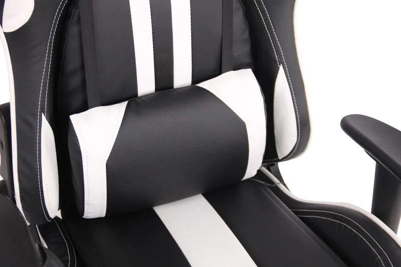 Fauteuil de bureau gamer design sportif fonction de massage chauffant avec coussins en PVC noir / blanc 10_0002529