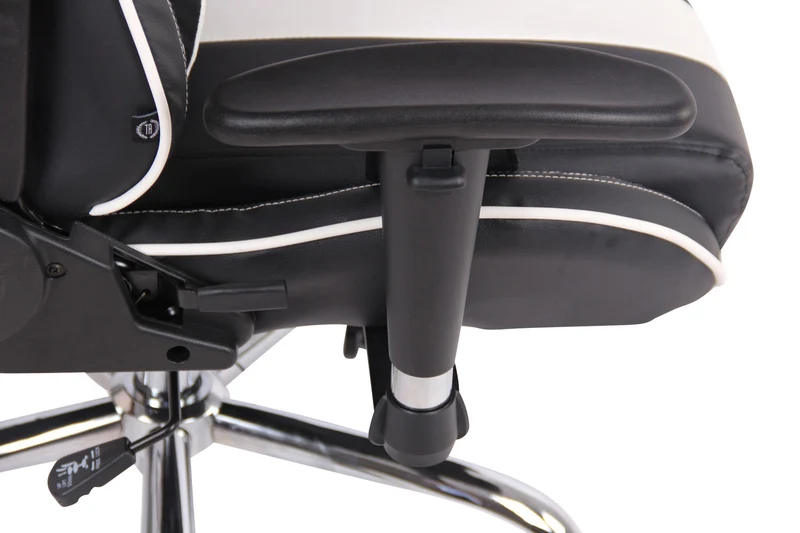 Fauteuil de bureau gamer design sportif fonction de massage chauffant avec coussins en PVC noir / blanc 10_0002529