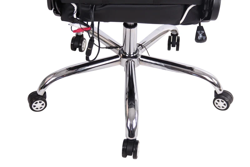 Fauteuil de bureau gamer design sportif fonction de massage chauffant avec coussins en PVC noir / blanc 10_0002529