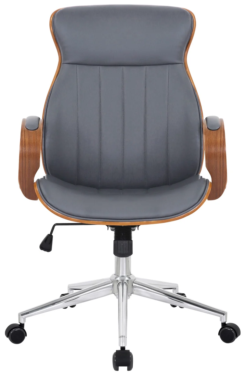 Fauteuil de bureau avec accoudoirs cadre robuste en bois courbé couleur noyer PVC gris et métal chromé 10_0002545