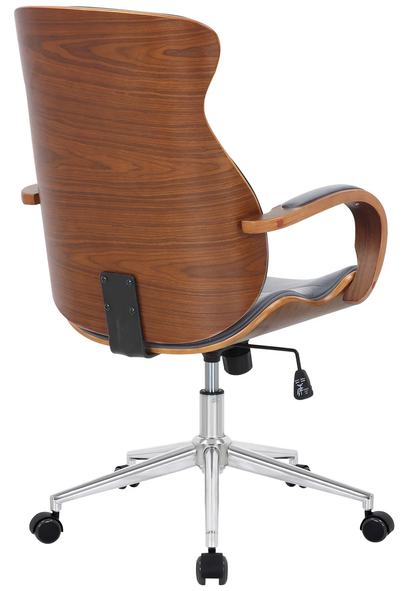Fauteuil de bureau avec accoudoirs cadre robuste en bois courbé couleur noyer PVC gris et métal chromé 10_0002545