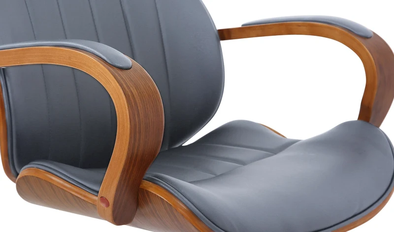 Fauteuil de bureau avec accoudoirs cadre robuste en bois courbé couleur noyer PVC gris et métal chromé 10_0002545