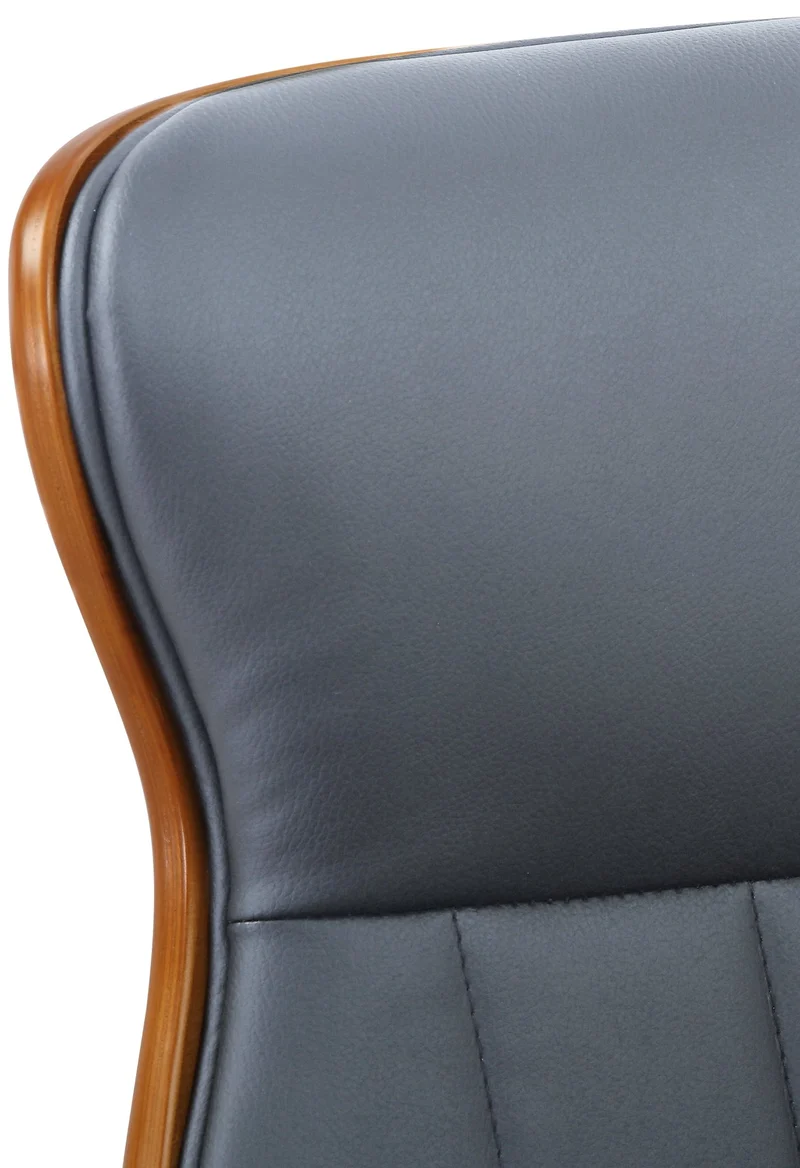 Fauteuil de bureau avec accoudoirs cadre robuste en bois courbé couleur noyer PVC gris et métal chromé 10_0002545