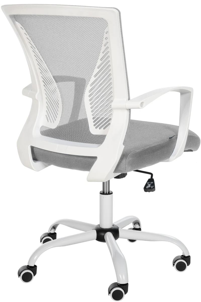 Chaise de bureau hauteur réglable avec revêtement en maille respirante microfibre gris clair pieds métal blanc 10_0002693