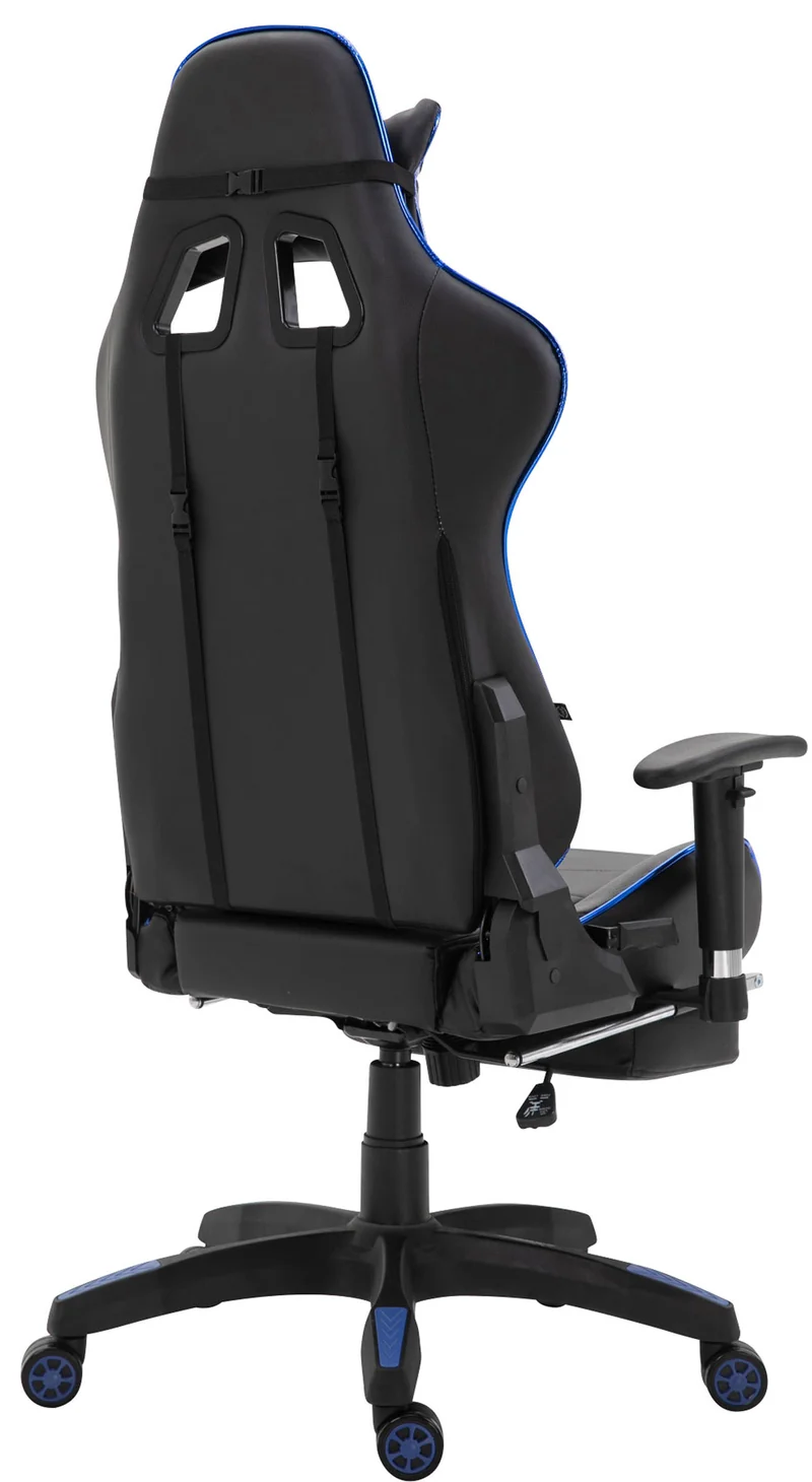 Fauteuil de bureau chaise gamer sur roulettes avec repose-pieds accoudoirs en PVC noir / bleu 10_0002766