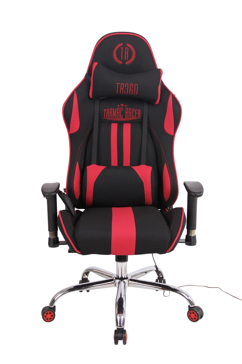 Fauteuil de bureau gamer design sportif fonction de massage chauffant avec coussins en tissu noir / rouge 10_0002533