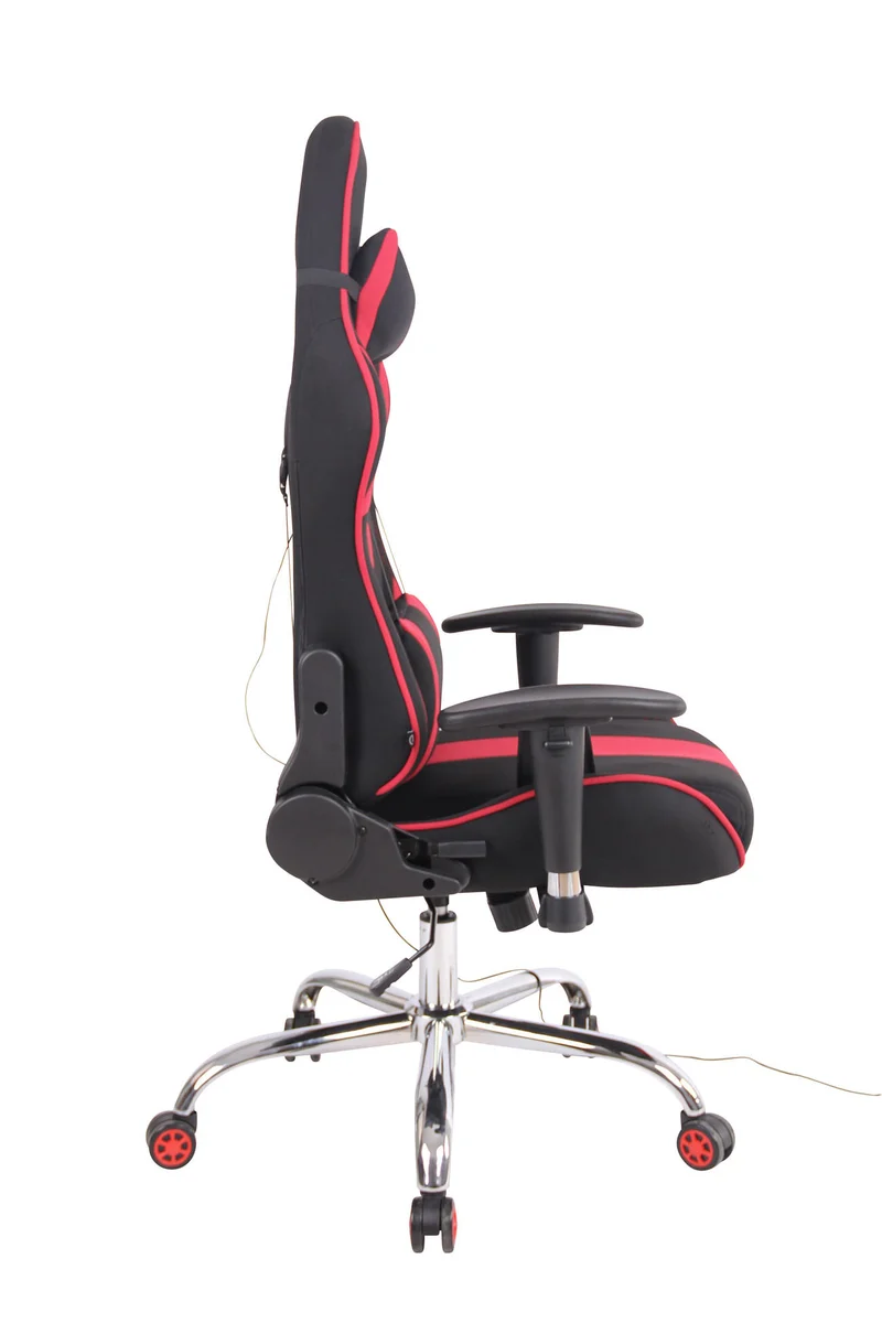 Fauteuil de bureau gamer design sportif fonction de massage chauffant avec coussins en tissu noir / rouge 10_0002533