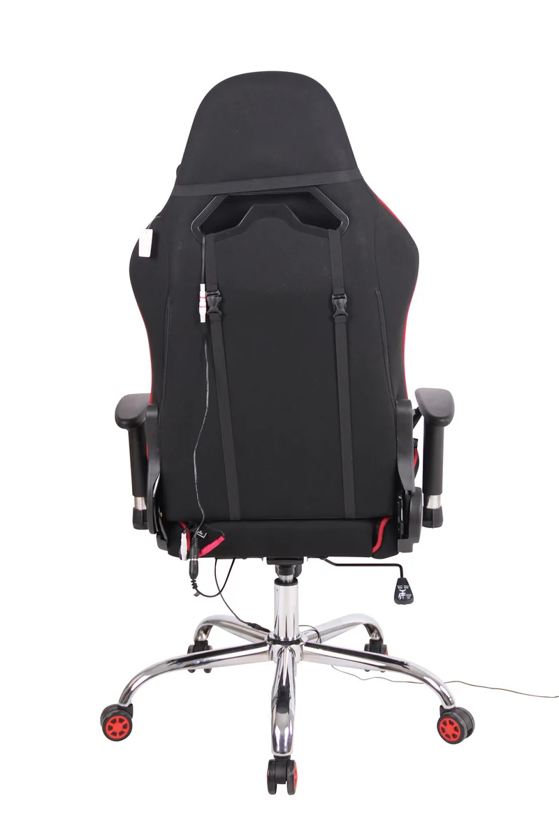 Fauteuil de bureau gamer design sportif fonction de massage chauffant avec coussins en tissu noir / rouge 10_0002533