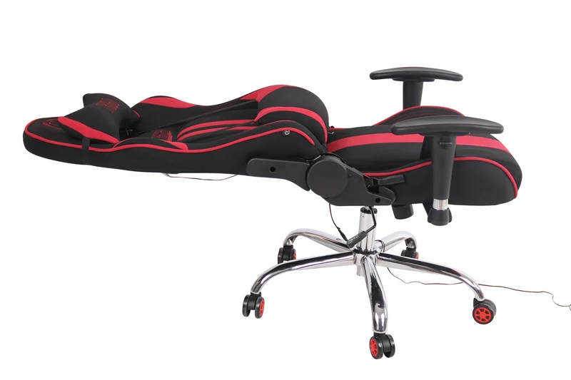 Fauteuil de bureau gamer design sportif fonction de massage chauffant avec coussins en tissu noir / rouge 10_0002533