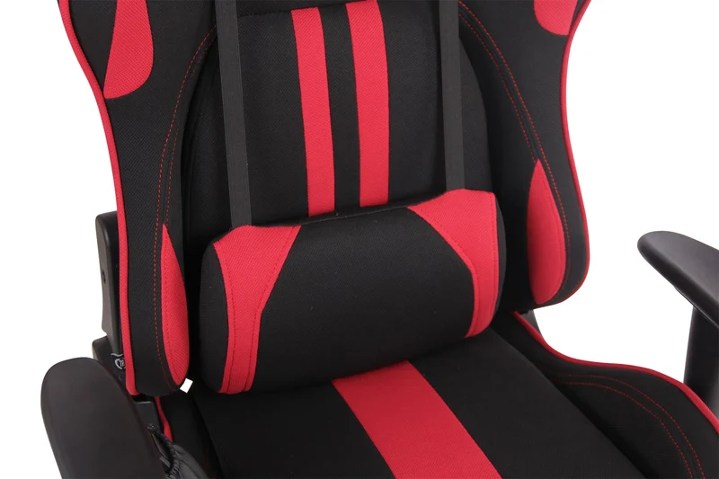 Fauteuil de bureau gamer design sportif fonction de massage chauffant avec coussins en tissu noir / rouge 10_0002533